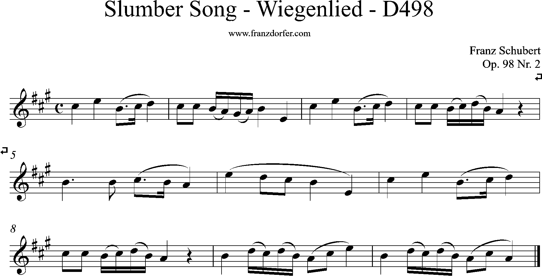 slumbersong, Wiegenlied Schubert, Clarinet A-major 